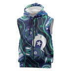 Personalised Torres Strait Islander Flag Day Sleeveless Zip Hoodie Aboriginal Sea Turtle And Dhari