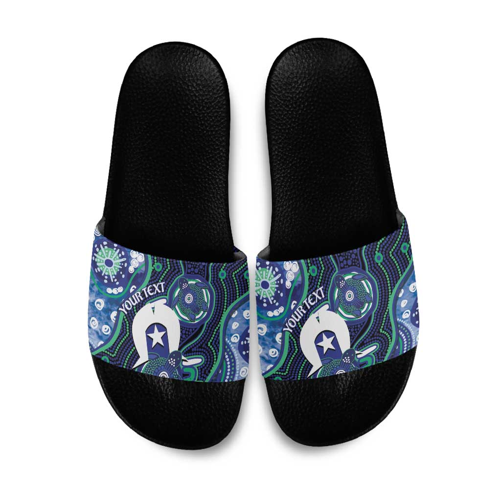 Personalised Torres Strait Islander Flag Day Slide Sandals Aboriginal Sea Turtle And Dhari