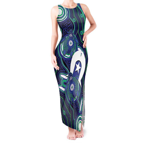 Personalised Torres Strait Islander Flag Day Tank Maxi Dress Aboriginal Sea Turtle And Dhari