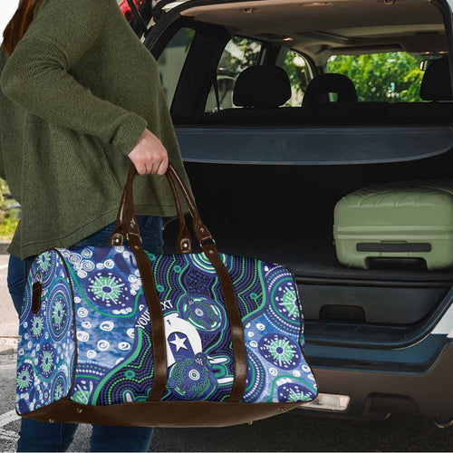 Personalised Torres Strait Islander Flag Day Travel Bag Aboriginal Sea Turtle And Dhari