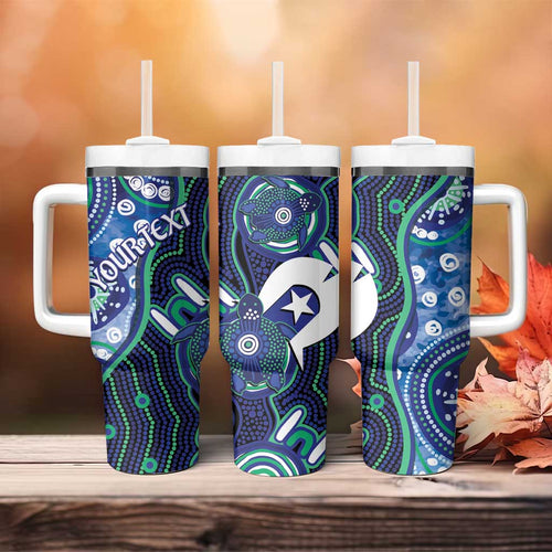 Personalised Torres Strait Islander Flag Day Tumbler With Handle Aboriginal Sea Turtle And Dhari