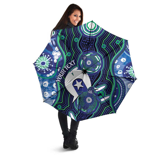 Personalised Torres Strait Islander Flag Day Umbrella Aboriginal Sea Turtle And Dhari