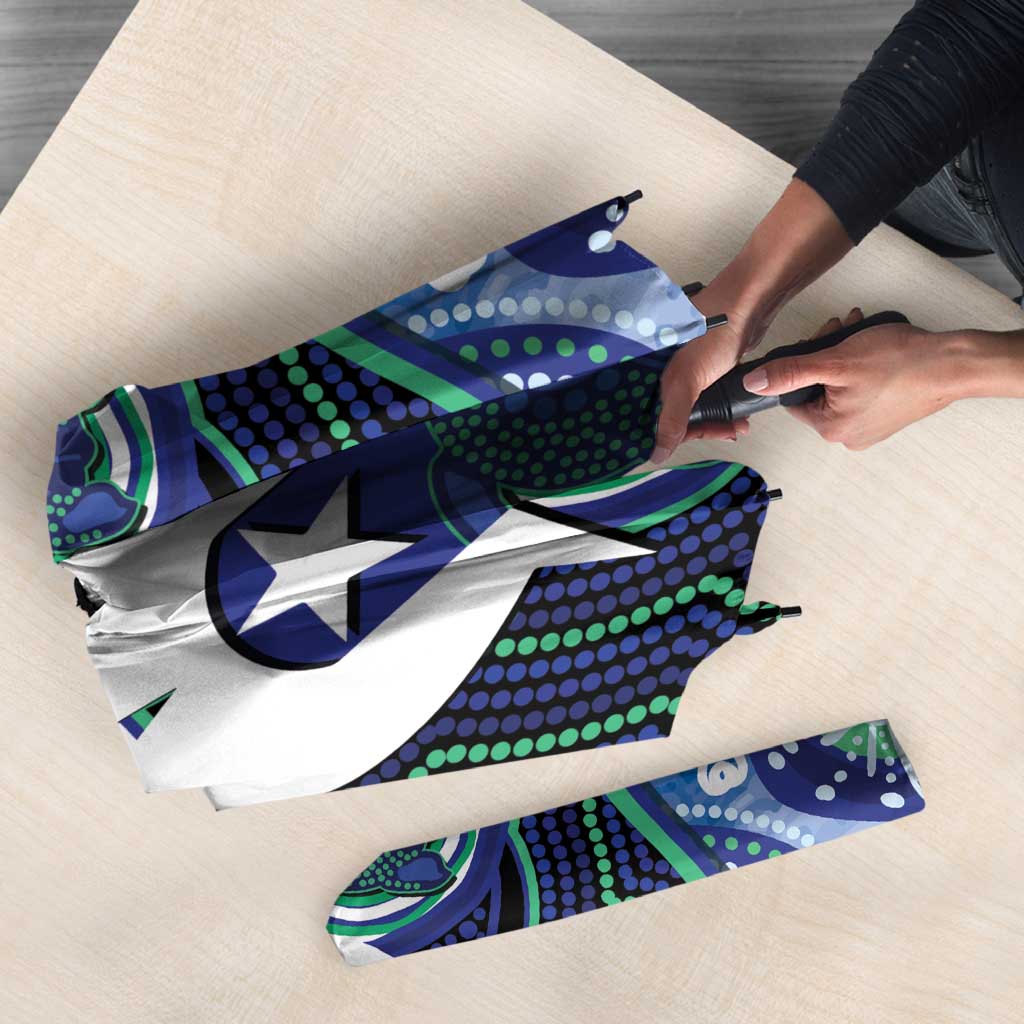 Personalised Torres Strait Islander Flag Day Umbrella Aboriginal Sea Turtle And Dhari