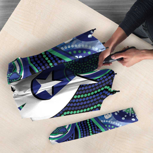 Personalised Torres Strait Islander Flag Day Umbrella Aboriginal Sea Turtle And Dhari