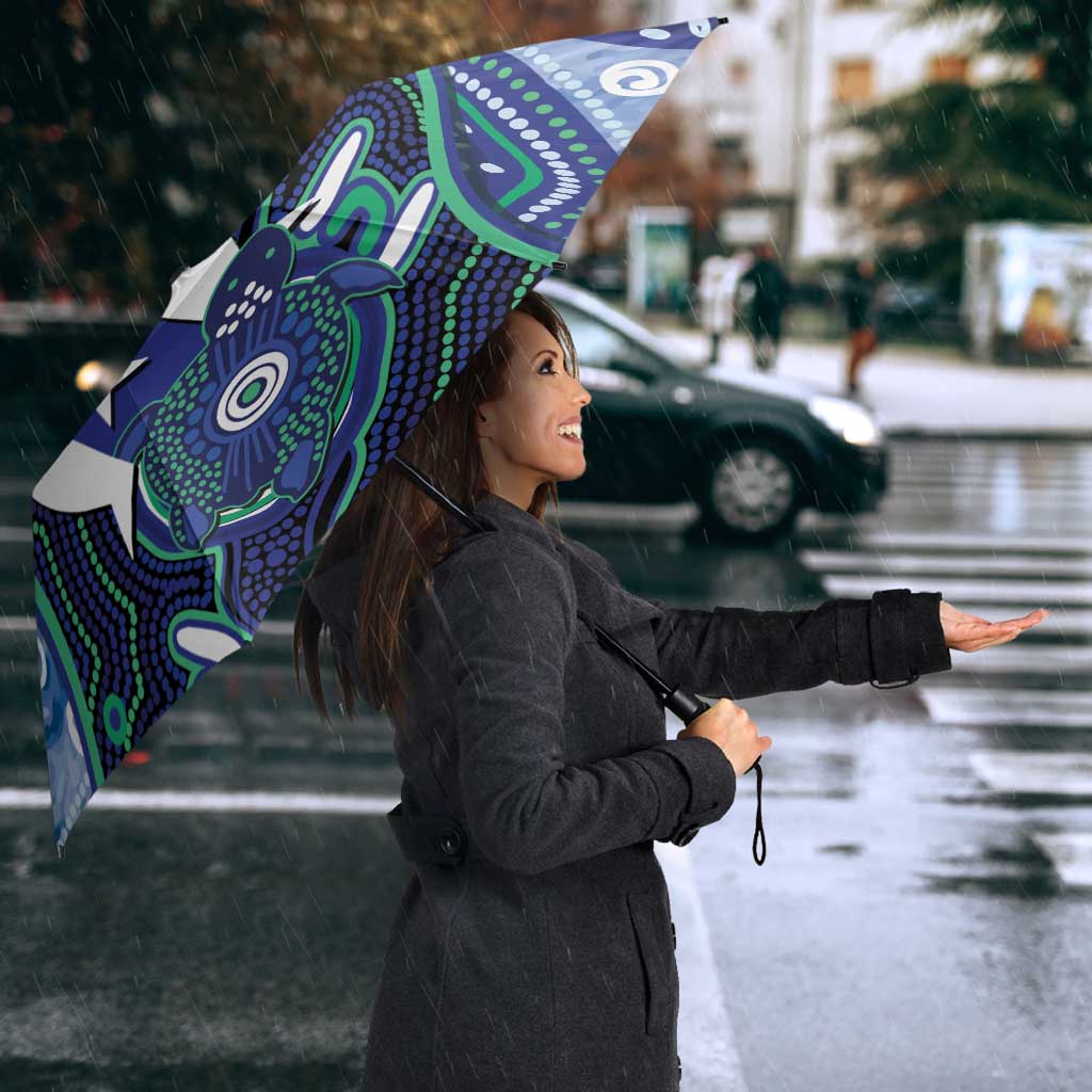 Personalised Torres Strait Islander Flag Day Umbrella Aboriginal Sea Turtle And Dhari