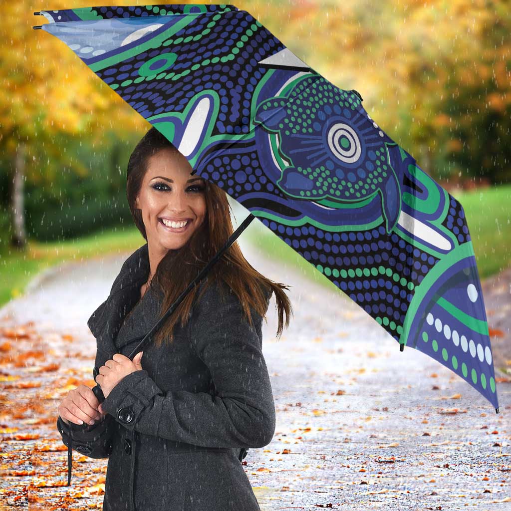 Personalised Torres Strait Islander Flag Day Umbrella Aboriginal Sea Turtle And Dhari