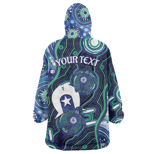 Personalised Torres Strait Islander Flag Day Wearable Blanket Hoodie Aboriginal Sea Turtle And Dhari