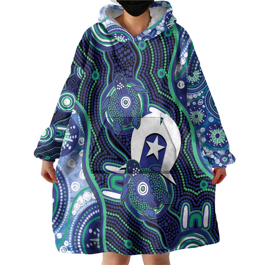 Personalised Torres Strait Islander Flag Day Wearable Blanket Hoodie Aboriginal Sea Turtle And Dhari