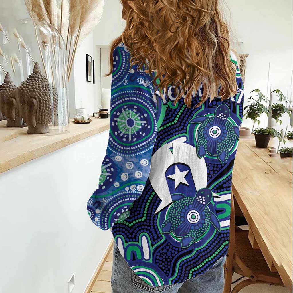 Personalised Torres Strait Islander Flag Day Women Casual Shirt Aboriginal Sea Turtle And Dhari