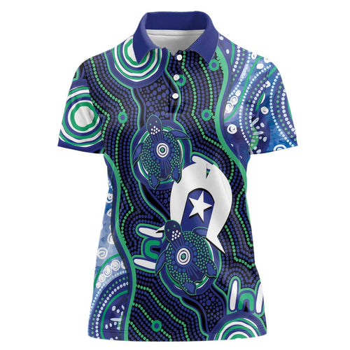 Personalised Torres Strait Islander Flag Day Women Polo Shirt Aboriginal Sea Turtle And Dhari