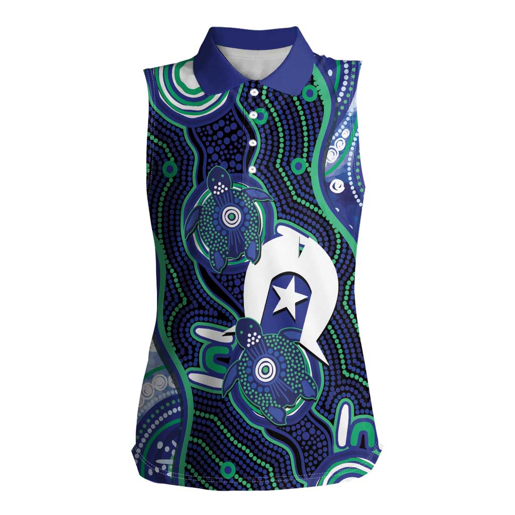 Personalised Torres Strait Islander Flag Day Women Sleeveless Polo Shirt Aboriginal Sea Turtle And Dhari