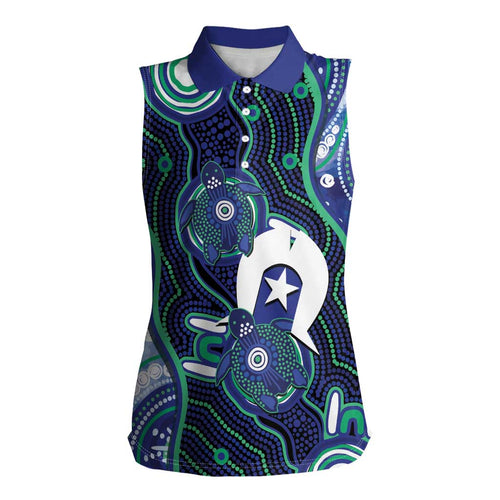 Personalised Torres Strait Islander Flag Day Women Sleeveless Polo Shirt Aboriginal Sea Turtle And Dhari