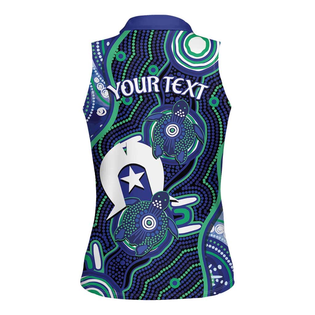 Personalised Torres Strait Islander Flag Day Women Sleeveless Polo Shirt Aboriginal Sea Turtle And Dhari