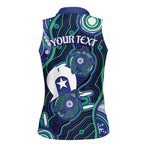 Personalised Torres Strait Islander Flag Day Women Sleeveless Polo Shirt Aboriginal Sea Turtle And Dhari