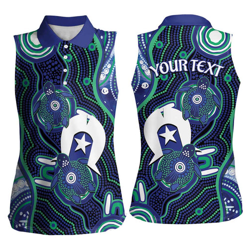 Personalised Torres Strait Islander Flag Day Women Sleeveless Polo Shirt Aboriginal Sea Turtle And Dhari
