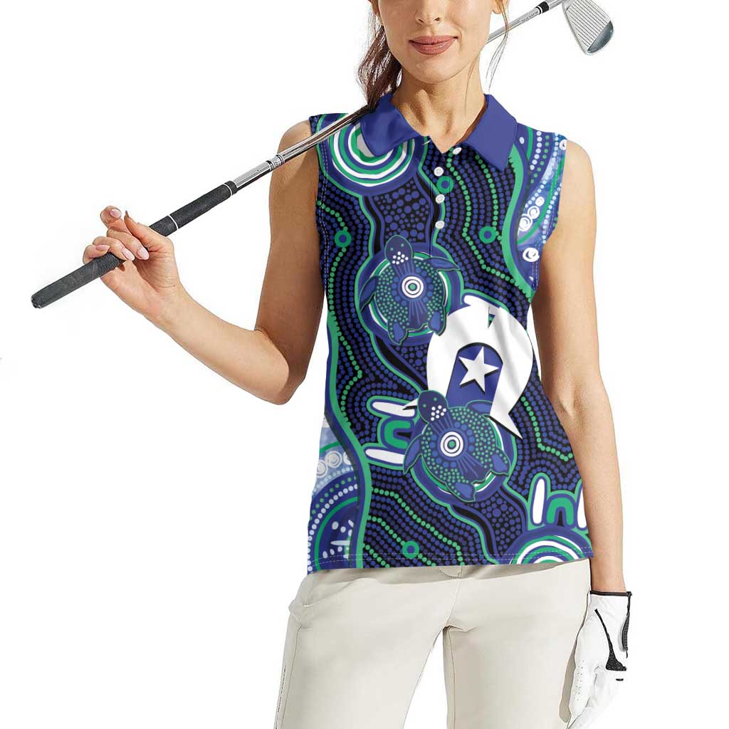 Personalised Torres Strait Islander Flag Day Women Sleeveless Polo Shirt Aboriginal Sea Turtle And Dhari