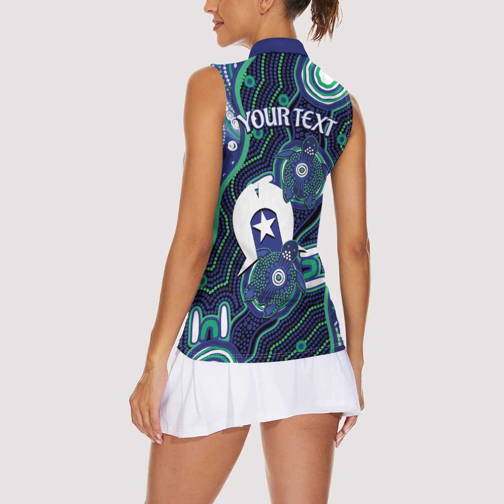 Personalised Torres Strait Islander Flag Day Women Sleeveless Polo Shirt Aboriginal Sea Turtle And Dhari