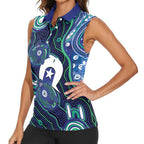 Personalised Torres Strait Islander Flag Day Women Sleeveless Polo Shirt Aboriginal Sea Turtle And Dhari