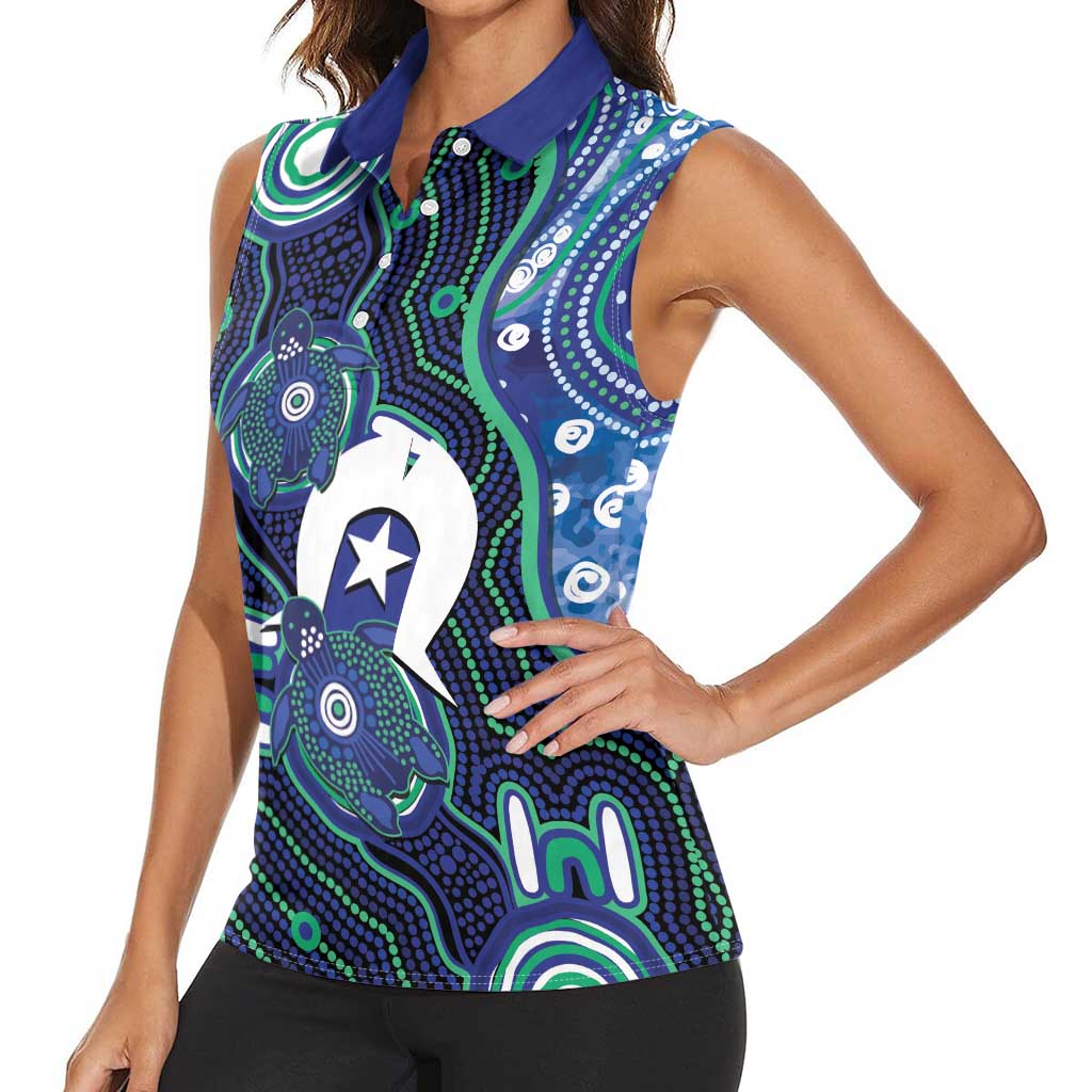 Personalised Torres Strait Islander Flag Day Women Sleeveless Polo Shirt Aboriginal Sea Turtle And Dhari