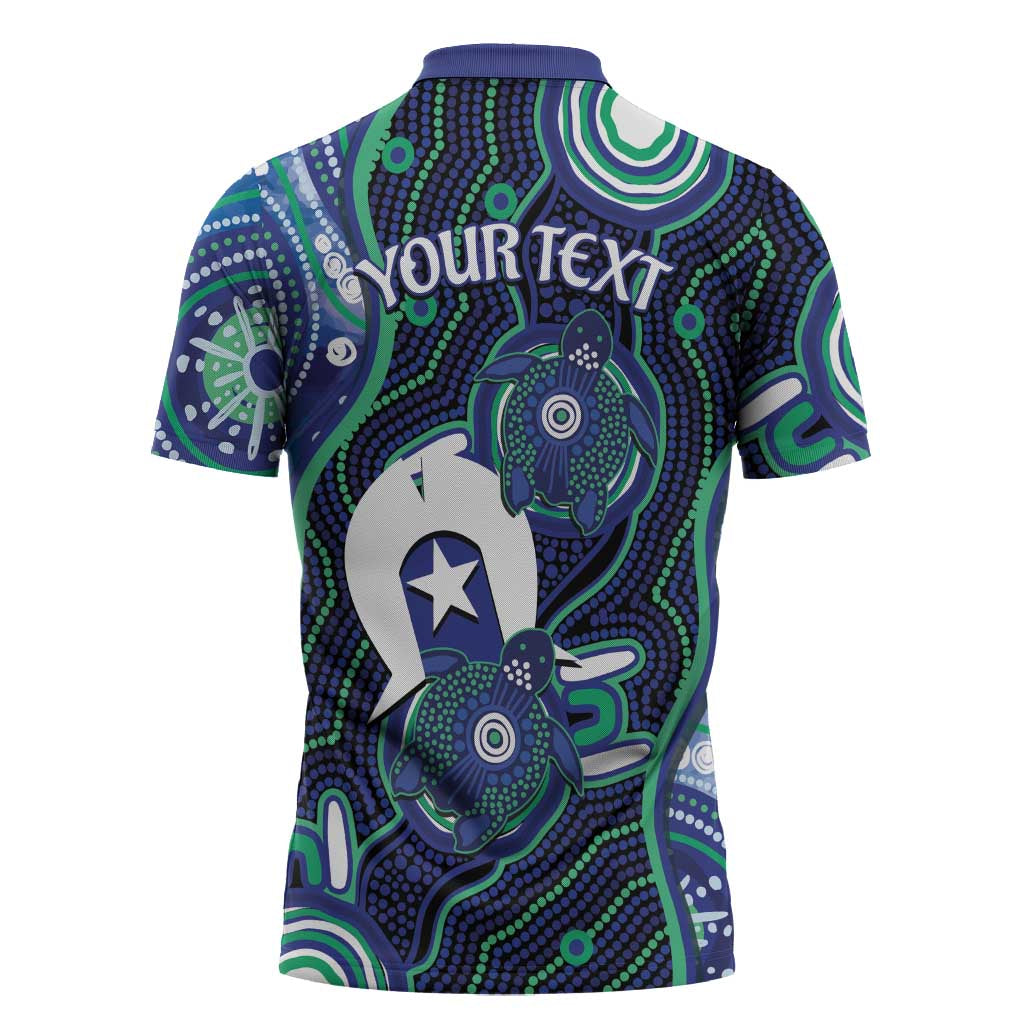 Personalised Torres Strait Islander Flag Day Zipper Polo Shirt Aboriginal Sea Turtle And Dhari