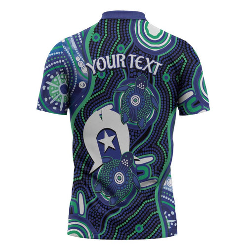 Personalised Torres Strait Islander Flag Day Zipper Polo Shirt Aboriginal Sea Turtle And Dhari