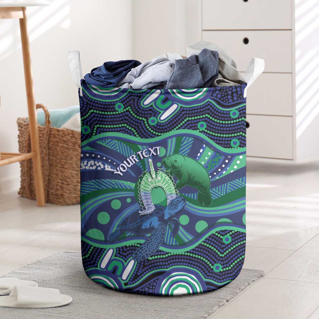 Personalised Torres Strait Islander Flag Day Laundry Basket Dhari Australia Dugong Turtle Aboriginal Art