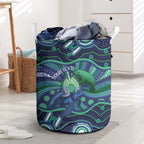 Personalised Torres Strait Islander Flag Day Laundry Basket Dhari Australia Dugong Turtle Aboriginal Art