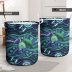 Personalised Torres Strait Islander Flag Day Laundry Basket Dhari Australia Dugong Turtle Aboriginal Art