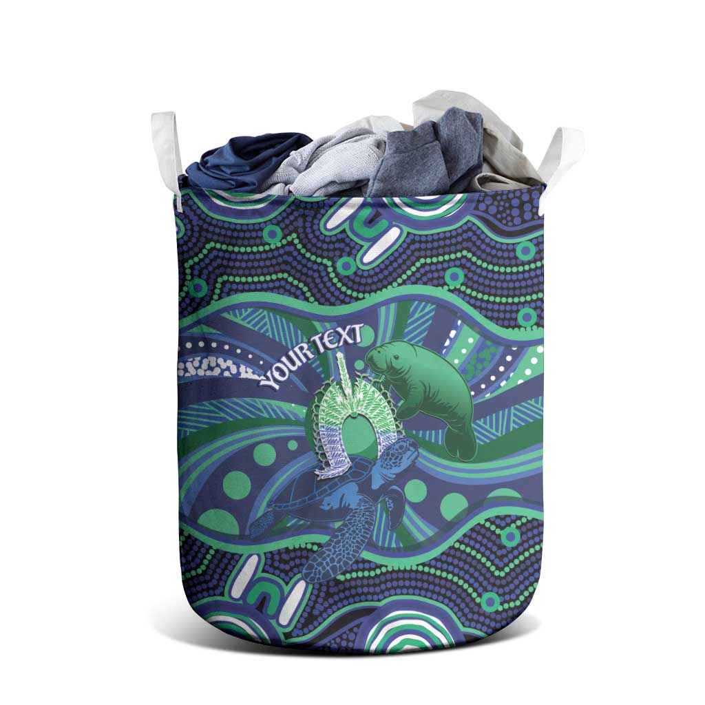 Personalised Torres Strait Islander Flag Day Laundry Basket Dhari Australia Dugong Turtle Aboriginal Art
