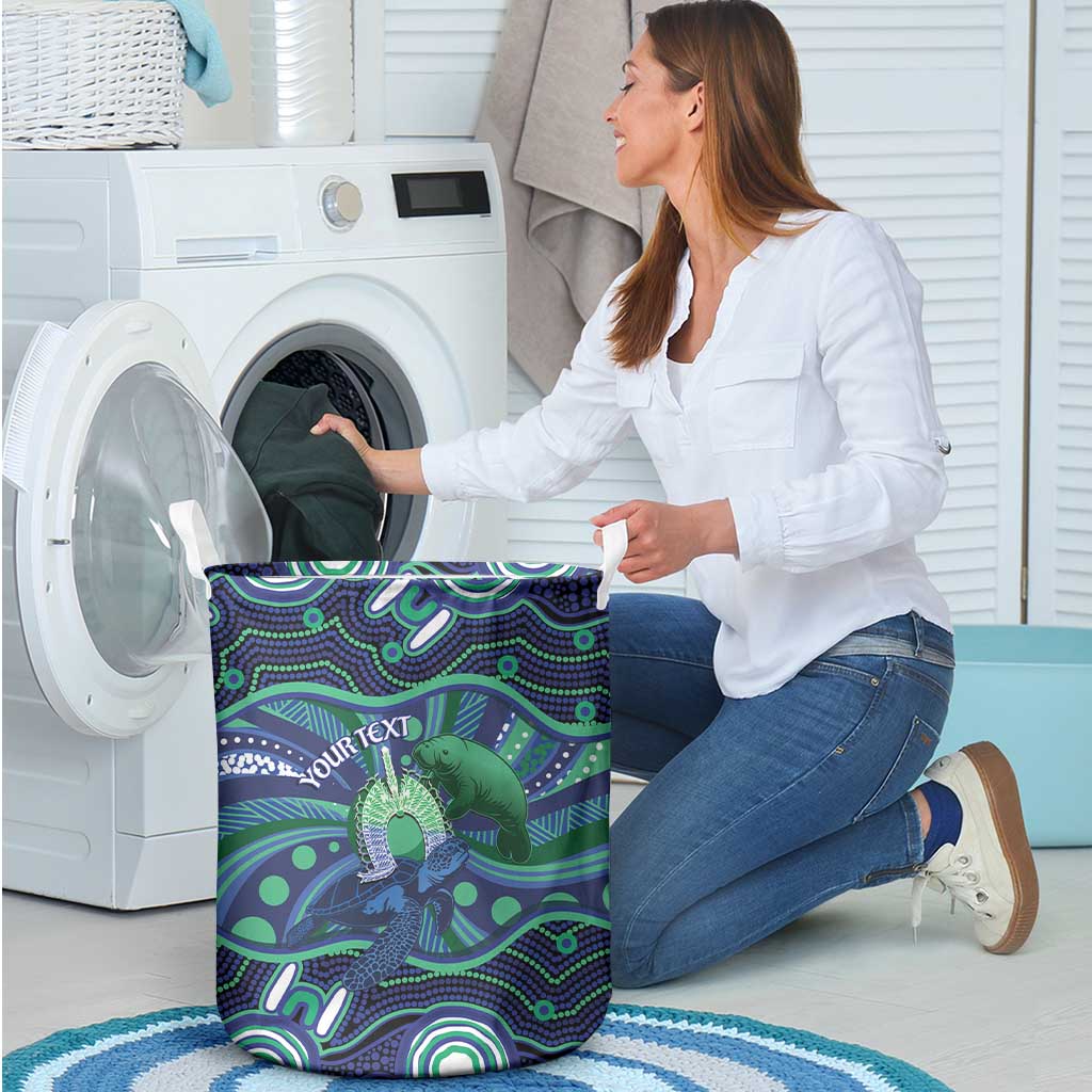 Personalised Torres Strait Islander Flag Day Laundry Basket Dhari Australia Dugong Turtle Aboriginal Art