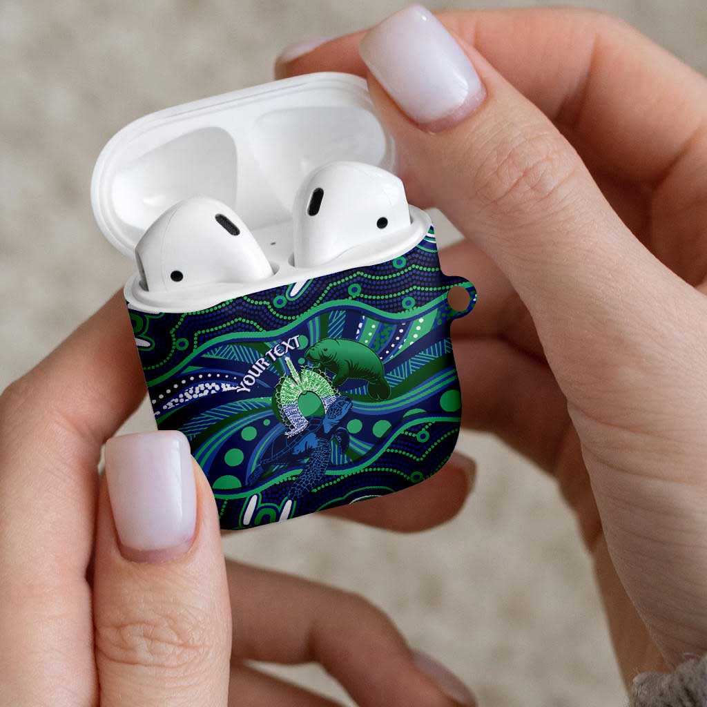 Personalised Torres Strait Islander Flag Day AirPods Case Dhari Australia Dugong Turtle Aboriginal Art