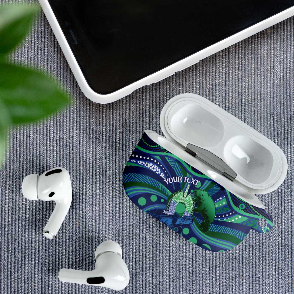 Personalised Torres Strait Islander Flag Day AirPods Case Dhari Australia Dugong Turtle Aboriginal Art