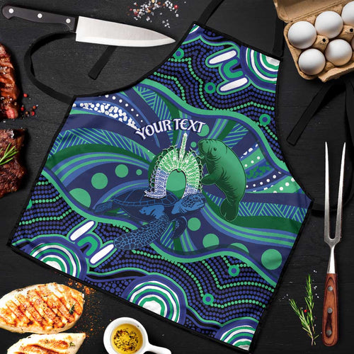 Personalised Torres Strait Islander Flag Day Apron Dhari Australia Dugong Turtle Aboriginal Art