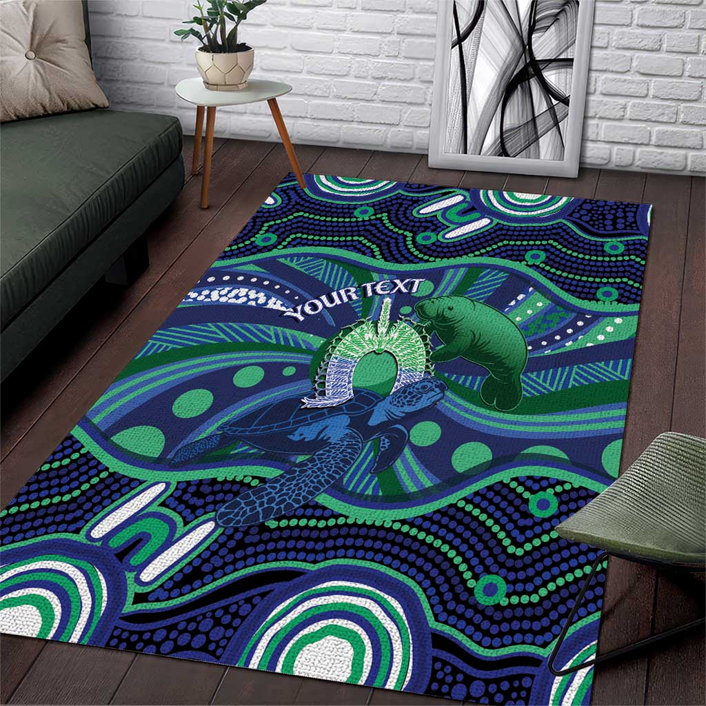 Personalised Torres Strait Islander Flag Day Area Rug Dhari Australia Dugong Turtle Aboriginal Art