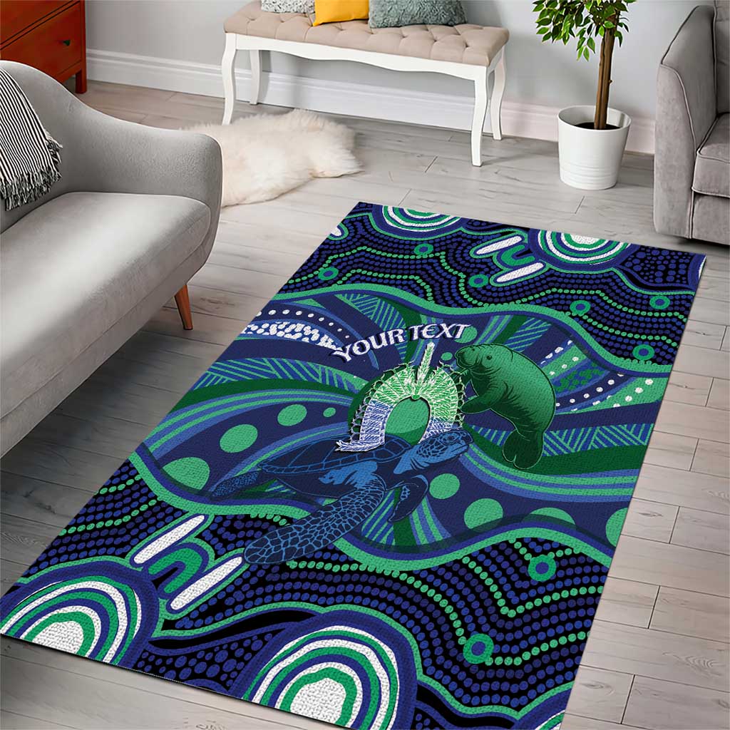 Personalised Torres Strait Islander Flag Day Area Rug Dhari Australia Dugong Turtle Aboriginal Art