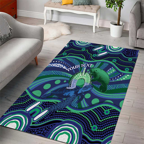 Personalised Torres Strait Islander Flag Day Area Rug Dhari Australia Dugong Turtle Aboriginal Art