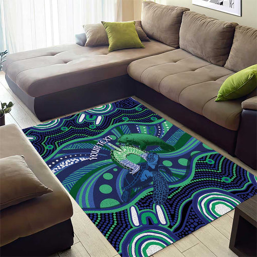 Personalised Torres Strait Islander Flag Day Area Rug Dhari Australia Dugong Turtle Aboriginal Art