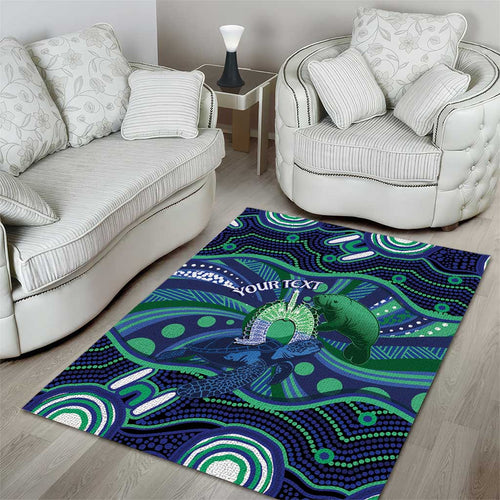 Personalised Torres Strait Islander Flag Day Area Rug Dhari Australia Dugong Turtle Aboriginal Art