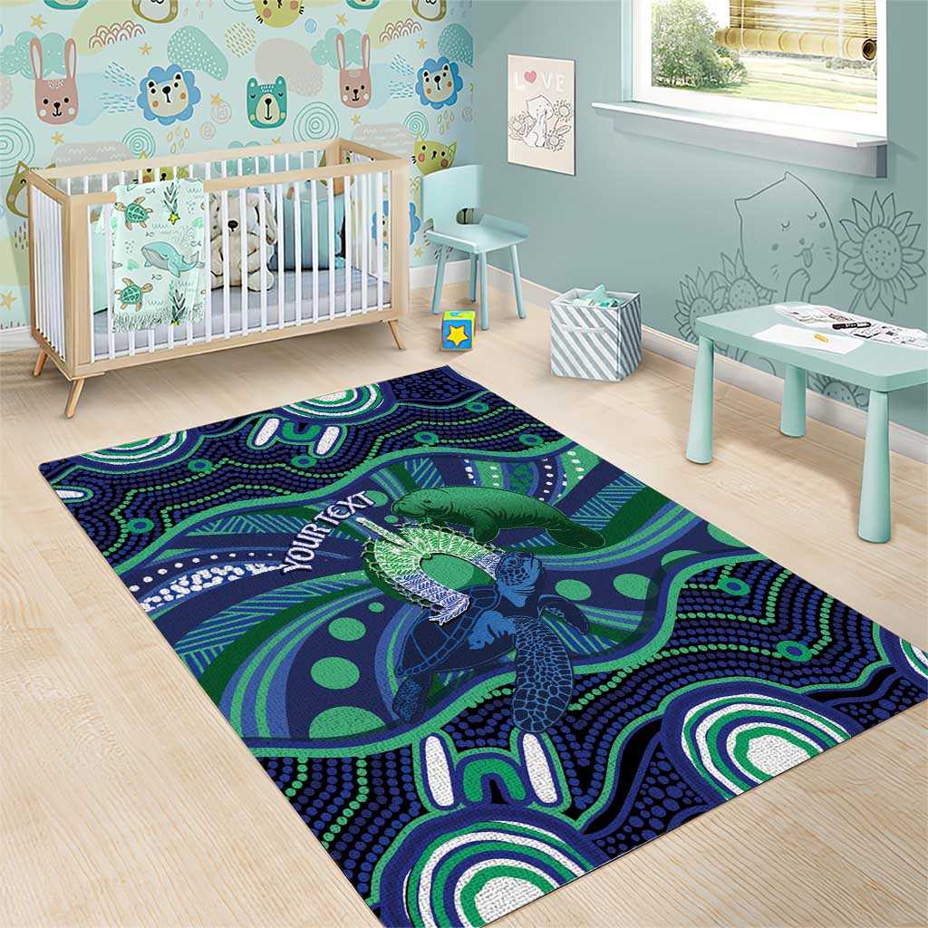 Personalised Torres Strait Islander Flag Day Area Rug Dhari Australia Dugong Turtle Aboriginal Art