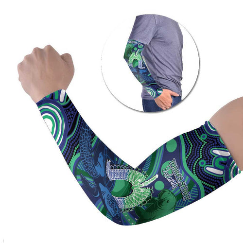 Personalised Torres Strait Islander Flag Day Arm Sleeves Dhari Australia Dugong Turtle Aboriginal Art
