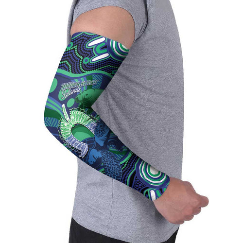 Personalised Torres Strait Islander Flag Day Arm Sleeves Dhari Australia Dugong Turtle Aboriginal Art