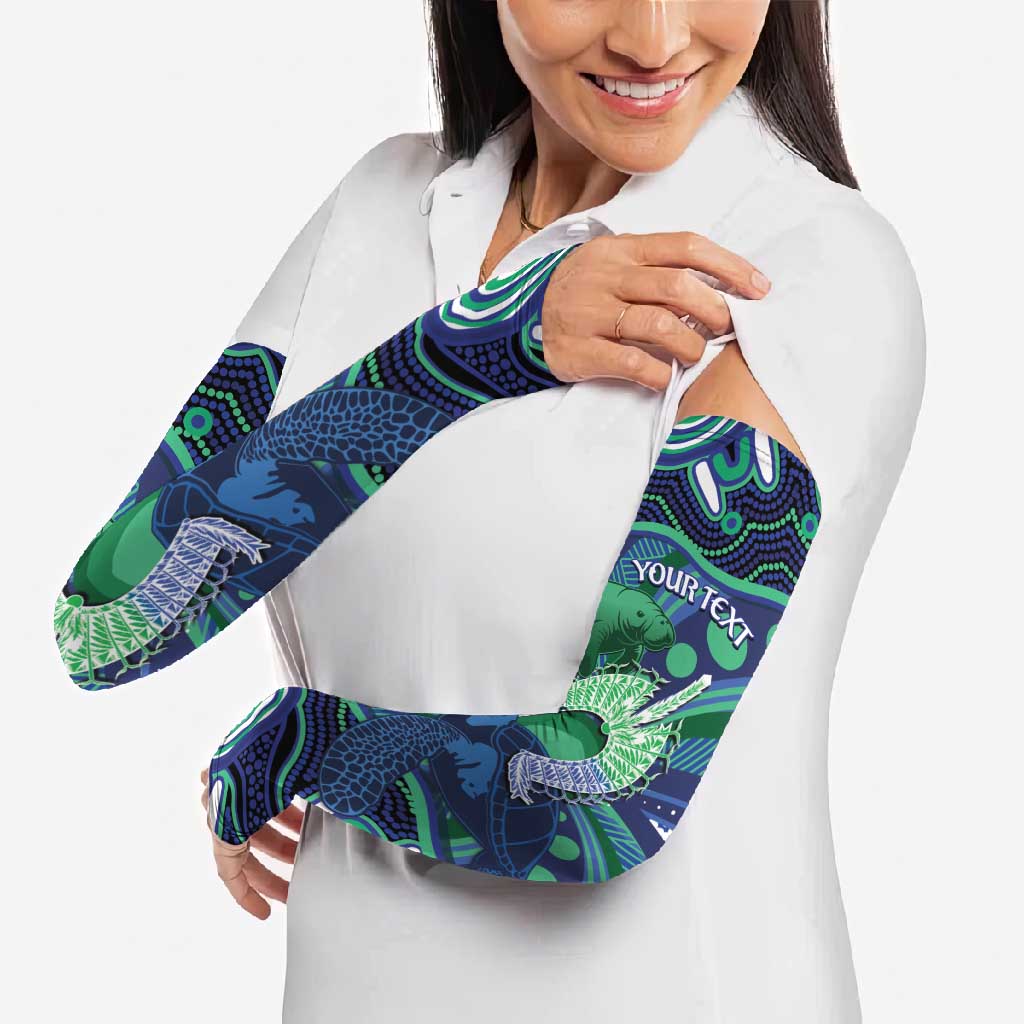 Personalised Torres Strait Islander Flag Day Arm Sleeves Dhari Australia Dugong Turtle Aboriginal Art