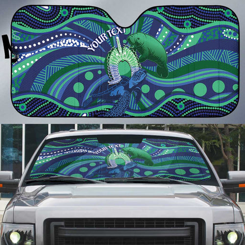 Personalised Torres Strait Islander Flag Day Auto Sun Shade Dhari Australia Dugong Turtle Aboriginal Art