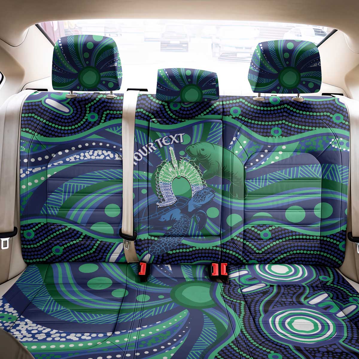 Personalised Torres Strait Islander Flag Day Back Car Seat Cover Dhari Australia Dugong Turtle Aboriginal Art
