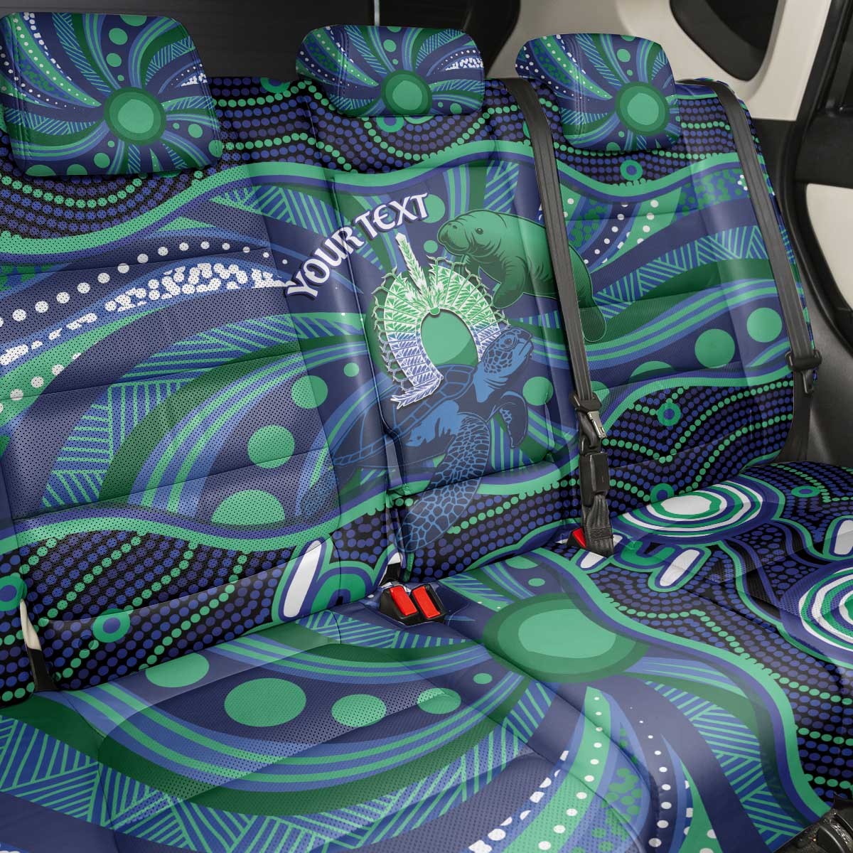 Personalised Torres Strait Islander Flag Day Back Car Seat Cover Dhari Australia Dugong Turtle Aboriginal Art