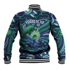 Personalised Torres Strait Islander Flag Day Baseball Jacket Dhari Australia Dugong Turtle Aboriginal Art