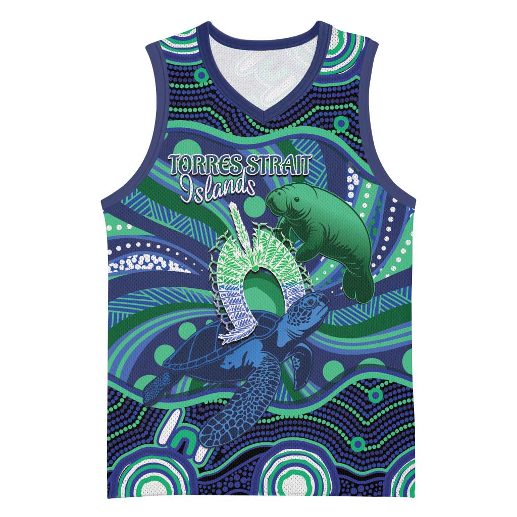 Personalised Torres Strait Islander Flag Day Basketball Jersey Dhari Australia Dugong Turtle Aboriginal Art
