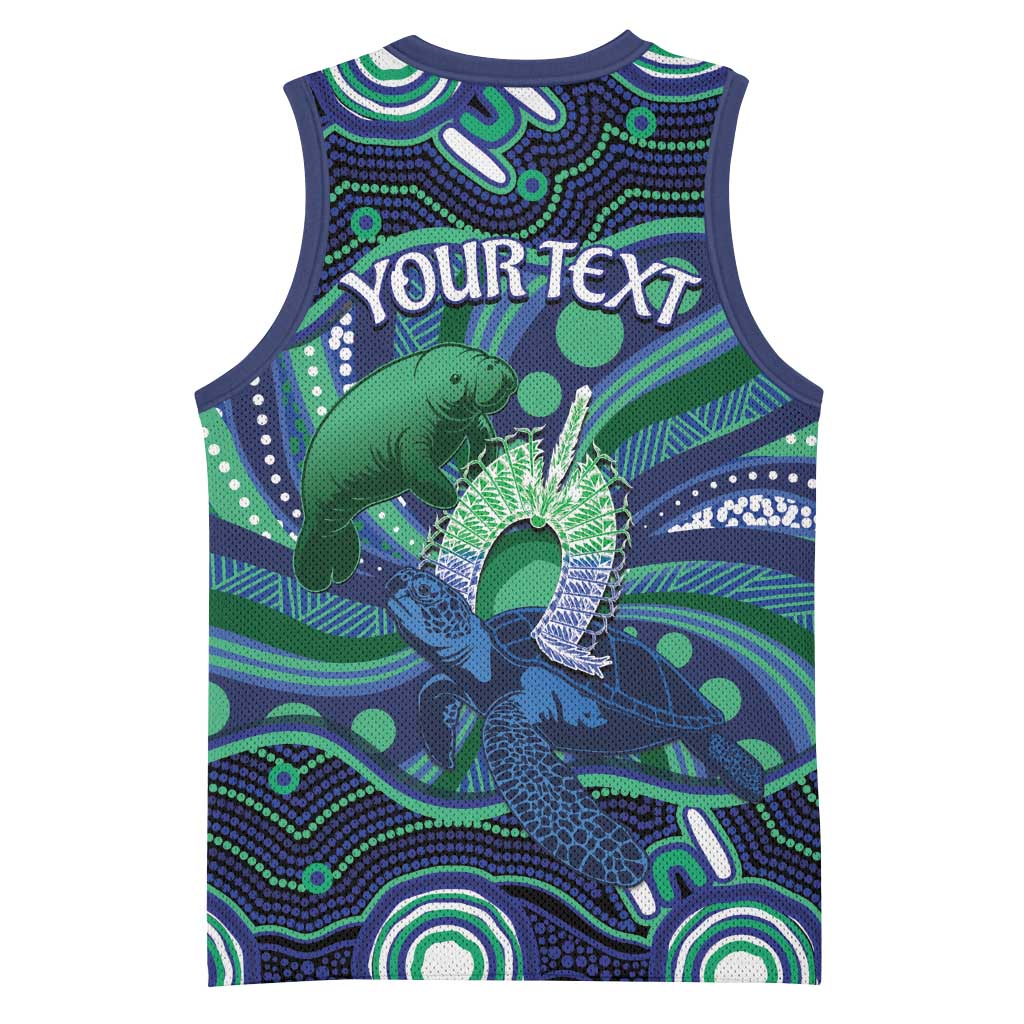 Personalised Torres Strait Islander Flag Day Basketball Jersey Dhari Australia Dugong Turtle Aboriginal Art