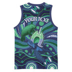 Personalised Torres Strait Islander Flag Day Basketball Jersey Dhari Australia Dugong Turtle Aboriginal Art