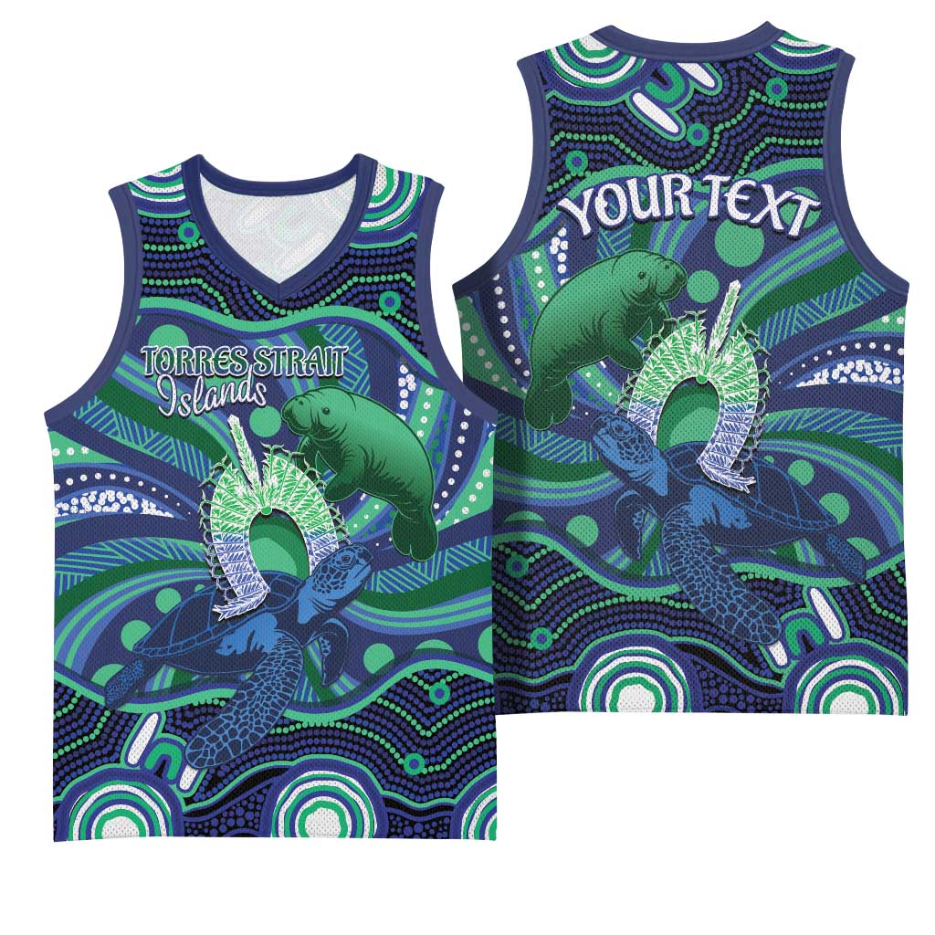 Personalised Torres Strait Islander Flag Day Basketball Jersey Dhari Australia Dugong Turtle Aboriginal Art